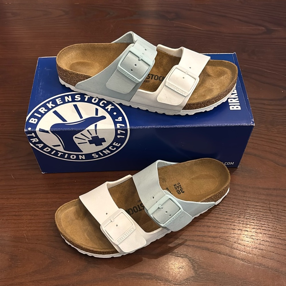 Used Birkenstock Arizona Split White/Surf Green asst TL